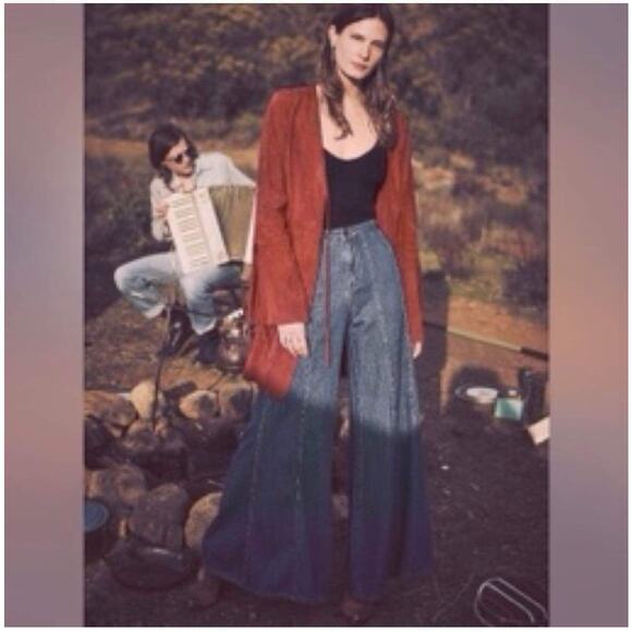 Free People Rare Vintage Super Wide Leg Jeans Size 6 - Picture 4 of 11